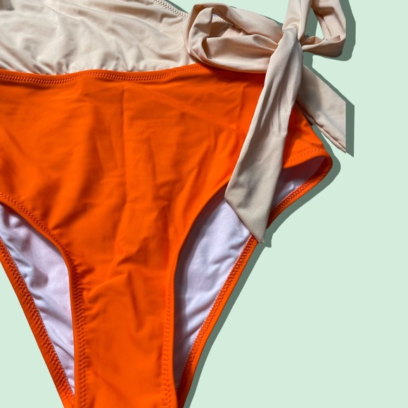 Woman's Aava White Orange Color Block Wrap One Piece Swimsuit NWT Size Small - Picture 5 of 6